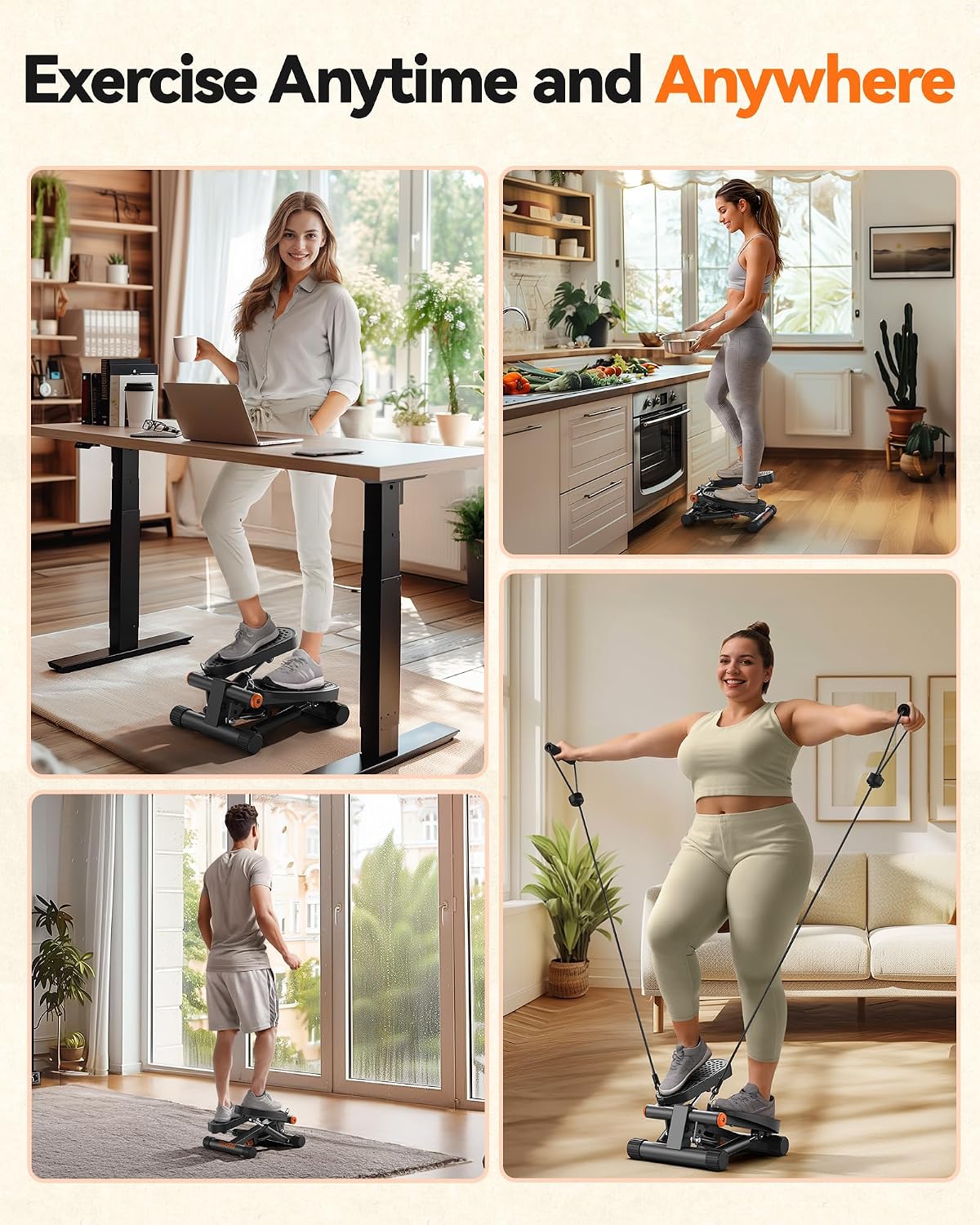 Niceday Steppers for Exercise at Home, Mini Stepper with 300LBS Capacity | Stair Stepper with Resistance Bands, Hydraulic Fitness Stepper with LCD Monitor, Twist Stepper Machine for Full Body Workout