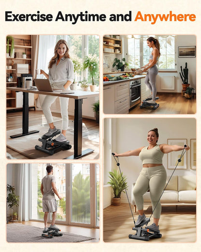 Niceday Steppers for Exercise at Home, Mini Stepper with 300LBS Capacity | Stair Stepper with Resistance Bands, Hydraulic Fitness Stepper with LCD Monitor, Twist Stepper Machine for Full Body Workout