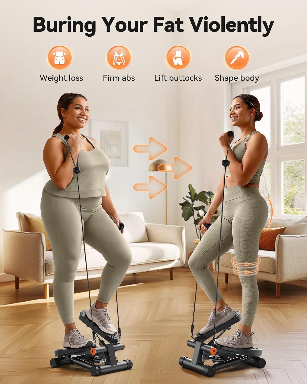 Niceday Steppers for Exercise at Home, Mini Stepper with 300LBS Capacity | Stair Stepper with Resistance Bands, Hydraulic Fitness Stepper with LCD Monitor, Twist Stepper Machine for Full Body Workout