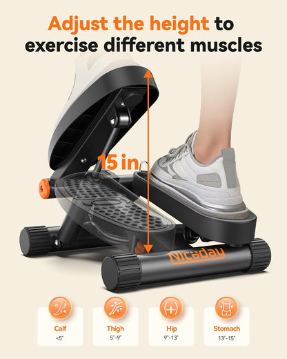 Niceday Steppers for Exercise at Home, Mini Stepper with 300LBS Capacity | Stair Stepper with Resistance Bands, Hydraulic Fitness Stepper with LCD Monitor, Twist Stepper Machine for Full Body Workout