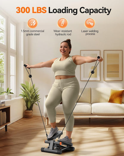 Niceday Steppers for Exercise at Home, Mini Stepper with 300LBS Capacity | Stair Stepper with Resistance Bands, Hydraulic Fitness Stepper with LCD Monitor, Twist Stepper Machine for Full Body Workout