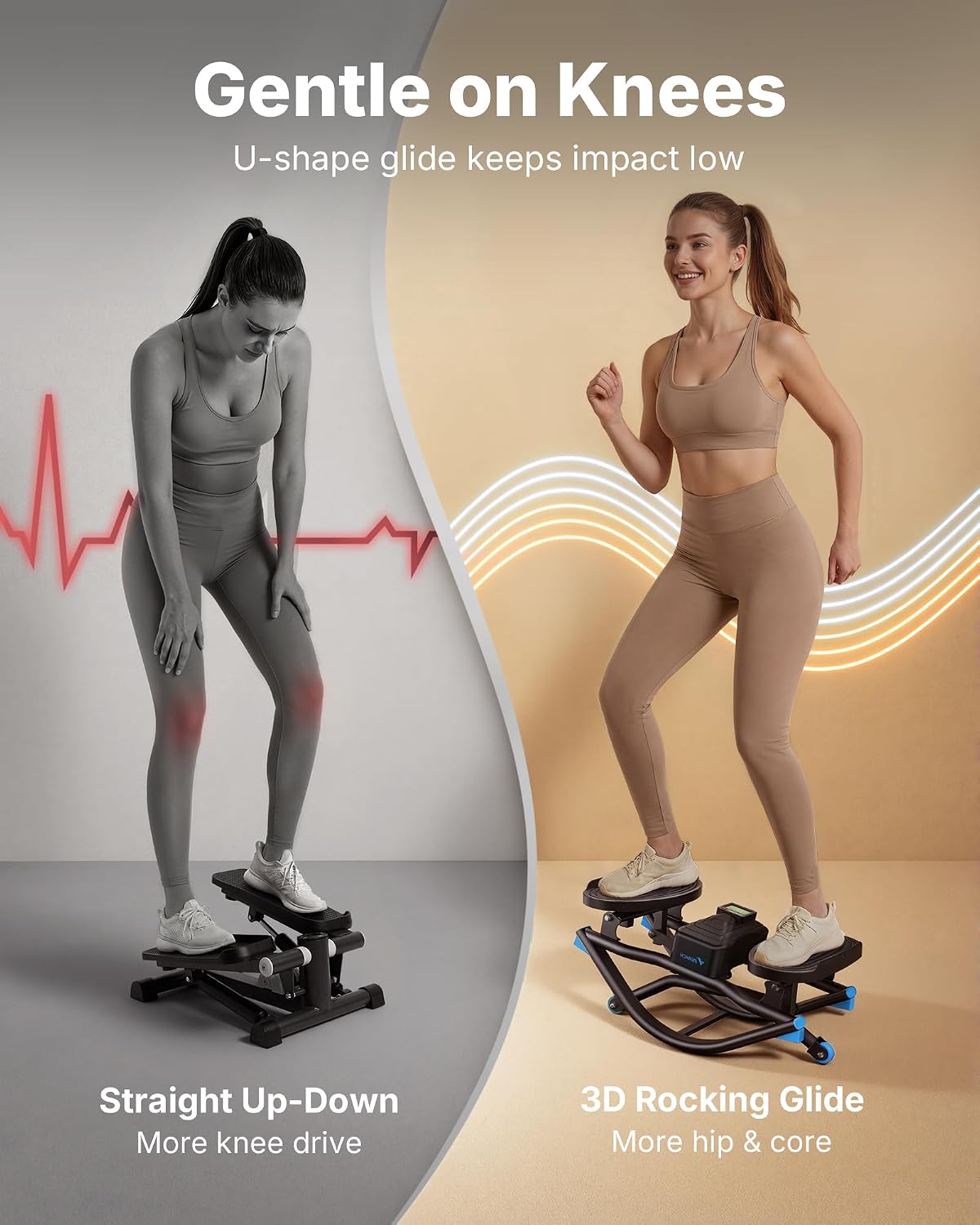 Merach Rocking Steppers for Exercise at Home, 3D Motion Stair Stepper | Balance Board with Resistance Bands for Full Body Workout& Low-Impact Cardio, 330 LBS Loading Capacity Exercise Equipment