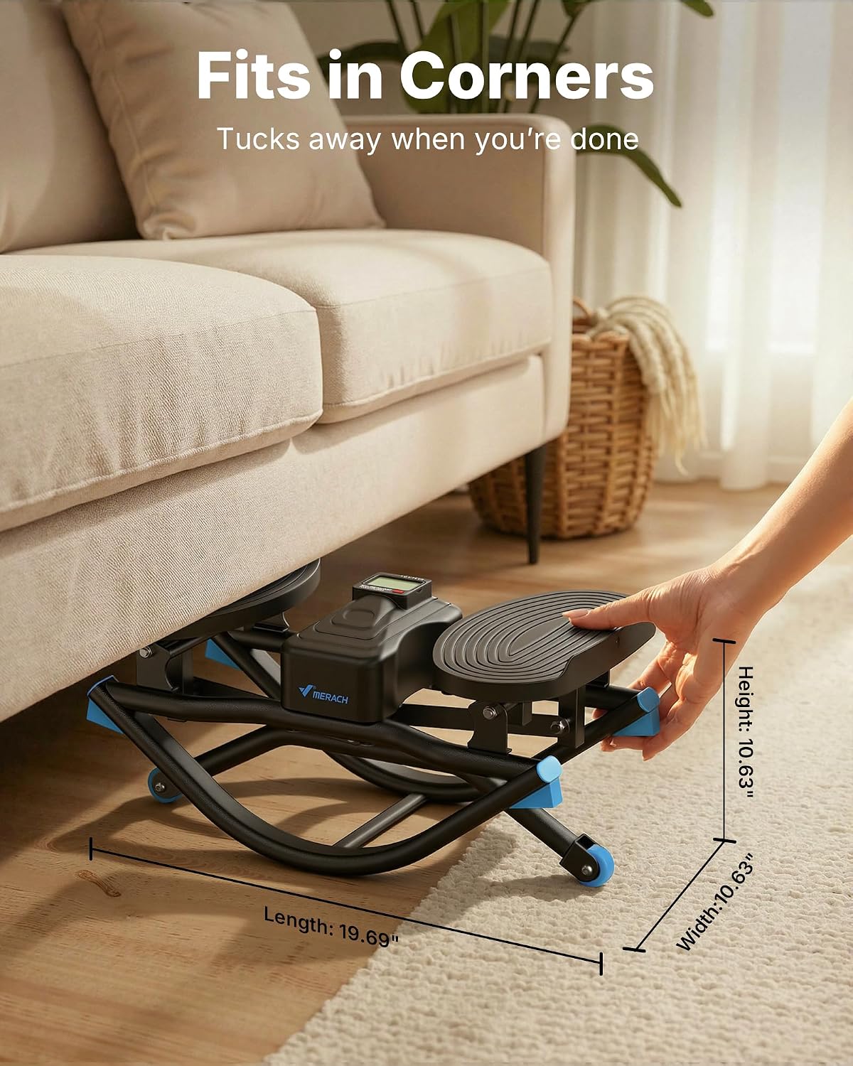 Merach Rocking Steppers for Exercise at Home, 3D Motion Stair Stepper | Balance Board with Resistance Bands for Full Body Workout& Low-Impact Cardio, 330 LBS Loading Capacity Exercise Equipment